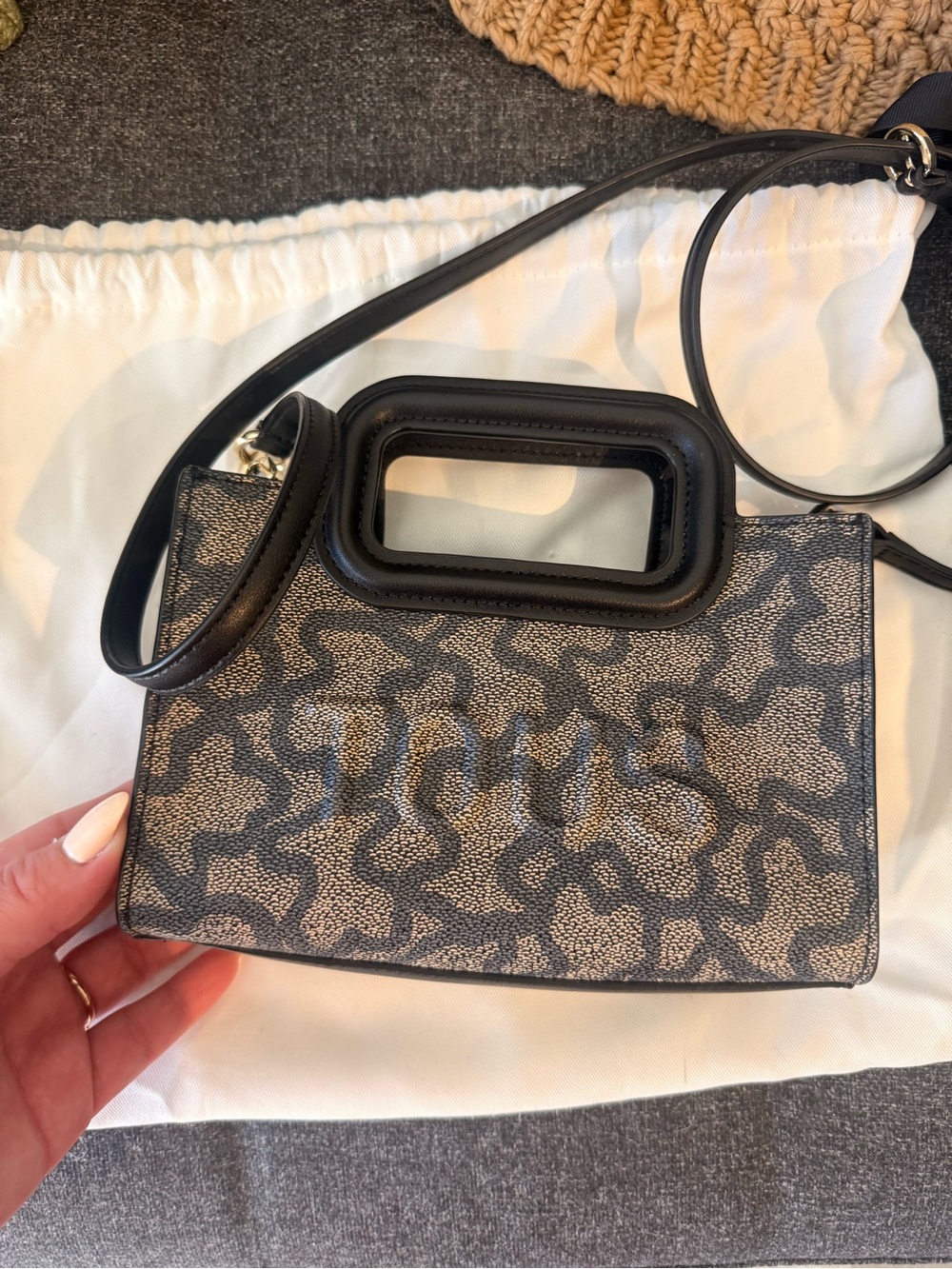 Black Patterned Crossbody Bag with Top Handle
